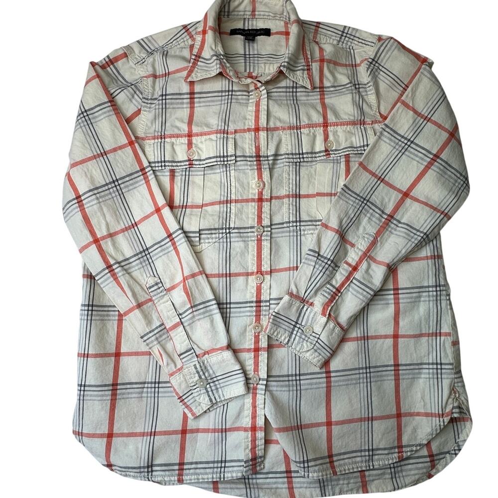 Banana Republic Plaid Button Down Shirt Orange Gray Cotton Classic XSP